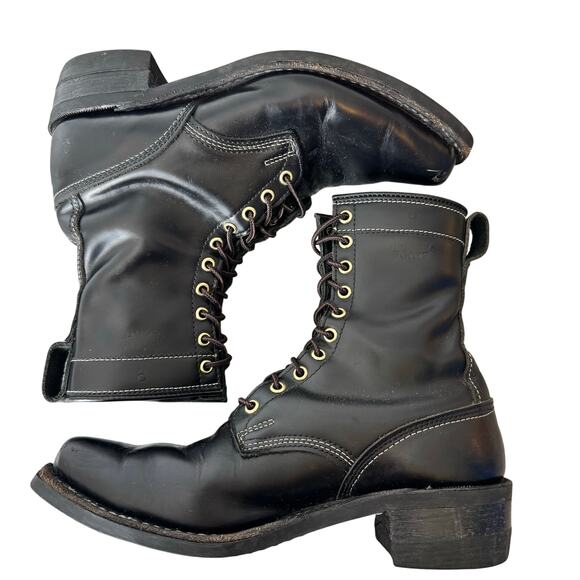 Dayton Boots Sidekick Black Leather Mens 9 Canadian Work Biker Goth Emo Punk - Picture 2 of 14